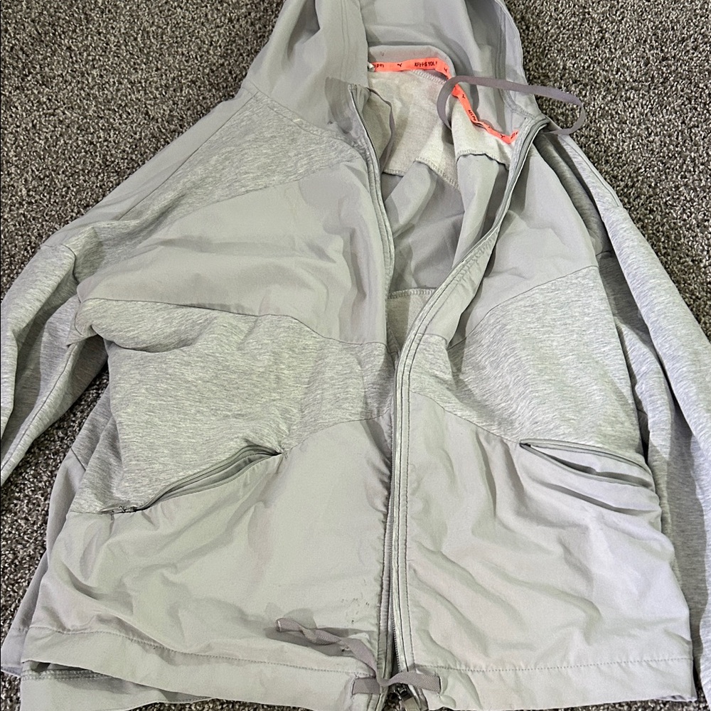 Athletic Gray Hoodie with Coral Trim